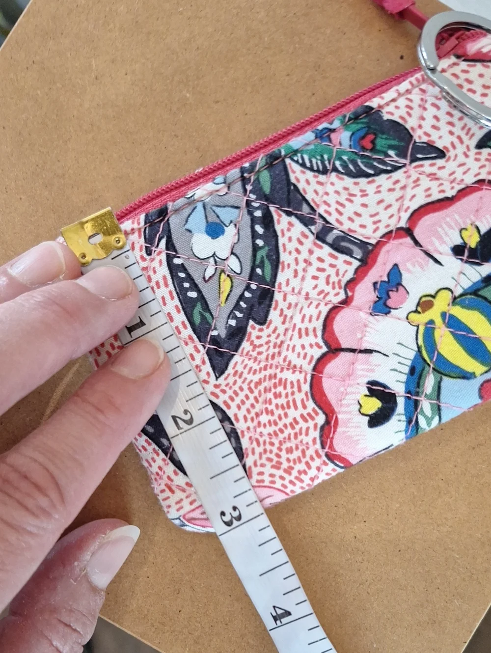 Vera Bradley Key Fob Pouch Pink Floral Hearts Quilt Stitch